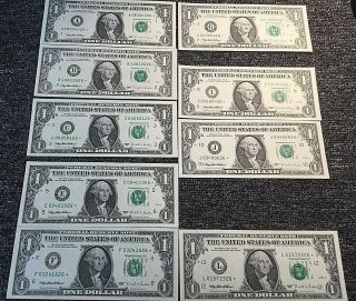 1995 $1 Federal Reserve Star Notes Partial District Set - 9 Unc.  Star Notes