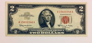 1963 A Series $2 Two Dollar Bill United States Note Red Seal Crisp