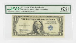 $1 1935 - A Silver Certificate Pmg 63 Epq Gem,  Fr 1608 (xc Block) 074