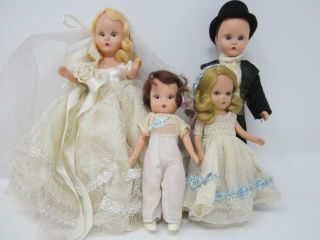 Vtg Nancy Ann Storybook Dolls Bridal Series Bride Groom Flower Girl Ring Bearer