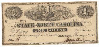 Csa North Carolina $1.  00 Bank Note,  Cr132,  Plt F Sn 16,  Issue 1/1/63 Vfine Uncir