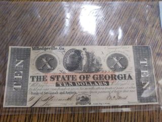 1863 $10 Ten Dollars The State Of Georgia Milledgeville,  Ga Obsolete Note