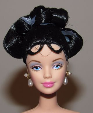 1999 Wedgwood Barbie Nude Doll W/ Earrings,  Stand & 25641 Brunette Updo