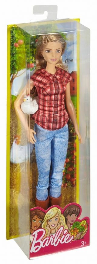 Barbie Farmer Career Doll With White Chicken Hen Red Plaid Shirt Boots