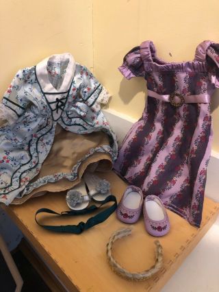 American Girl 2 Floral Dresses For 18 In.  Dolls Purple And 1 Gold And Green/teal