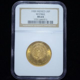 1959 Mexico 20 Pesos Gold Restrike Ngc Ms65.  4823 Oz.  Gold (slx3438)