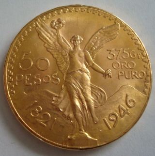 1946 Mexico $50 Pesos Gold 37.  5 Pure Gold