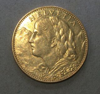 Helvetia Switzerland 1911 B 10 Francs Gold Coin Km 36