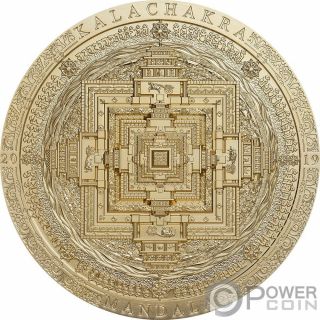 Kalachakra Mandala Gilded Symbolism 3 Oz Silver Coin 2000 Togrog Mongolia 2019