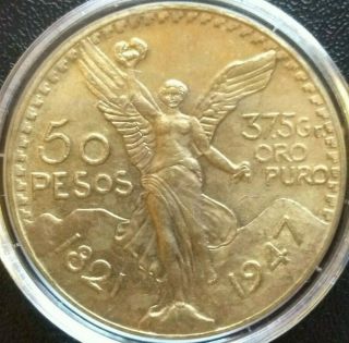 Offer $1,  680 Dlls.  1947 50 Pesos Mexican Gold Coin (centenario)
