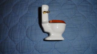 Dollhouse Miniature Bathroom Porcelain Toilet With Brown Seat 3 " High