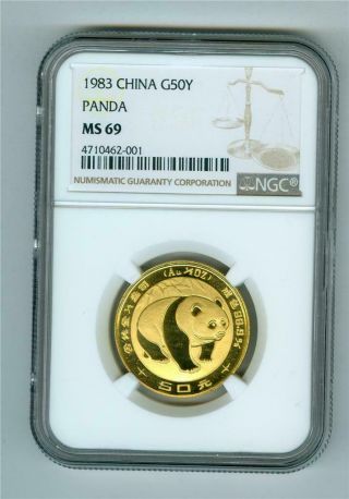 China 1983 50 Yuan 1/2 Oz.  999 Gold Panda Ngc Ms - 69 Gem Bu Better Date Scarce