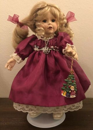Marie Osmond Helena Christmas Tiny Tot Porcelain Doll & Christmas Tree Accessory