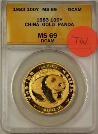 1983 China 100 Yuan Panda 1 Oz.  999 Gold Coin Anacs Ms - 69 Dcam (tw)
