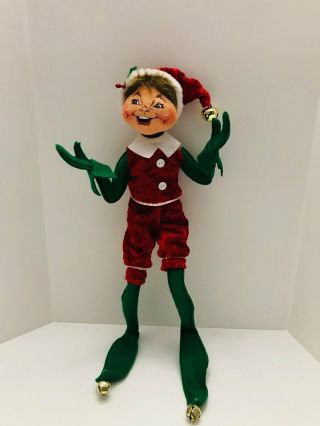 Annalee 14 " Elf Christmas Pixie 2012 Green Wearing Red Jumper Bell On Hat,  Shoes
