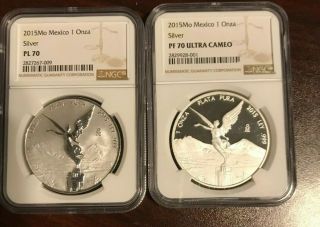 2015 Mexico Silver Reverse Proof Libertad Set - Ngc Pf70 & Pl70 Two Coins