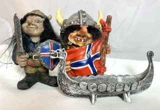 3 Nord Suvenir Troll Viking Boat Ship Figure Vintage Norwegian Norge Norway Fig