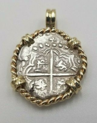 Atocha 2 Reales Grade One Coin Mounted 14 K Gold Shipwreck Mel Fisher Pendant