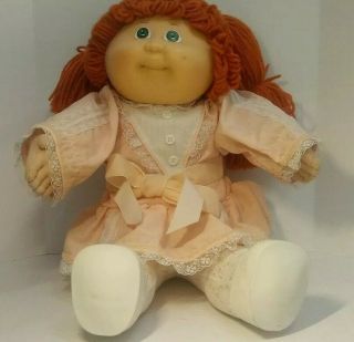 Vintage Coleco 1985 Cabbage Patch Kids Doll Girl Red Yarn Hair Green Eyes