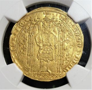 France: Charles V Gold Franc A Pied Nd (1364 - 1380) Ms63 Ngc.  Coin