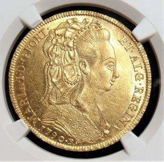 Brazil: Maria I Gold 6400 Reis 1790 - R Ms62 Ngc.
