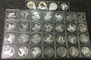 1988 - 2016 Complete Set Of 32 Isle Of Man Silver Cat Coins 1oz.  999 Proof Crown