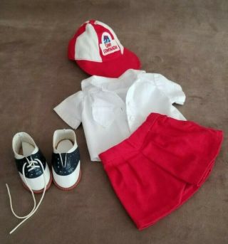 American Girl Molly Camp Gowonagin Uniform - Red Shorts White Shirt Cap & Shoes