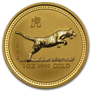 1998 Australia 1 Oz Gold Lunar Tiger Bu (series I) - Sku 8998