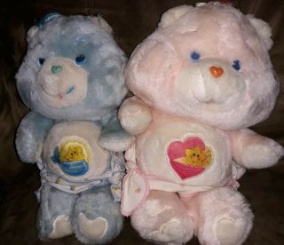 ❤️vintage 1983 Kenner Care Bear Hugs Tugs Baby Twins Pink Blue 11 " Plush Toy❤️