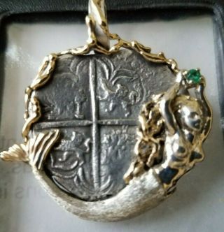 Atocha Shipwreck 4 Reales Grade 1 Mounted Pendant Necklace Treasure Coin Gold