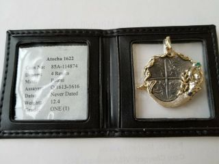 Atocha Shipwreck 4 Reales Grade 1 Mounted Pendant Necklace Treasure Coin Gold 2