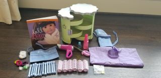 American Girl Doll Green Salon Hair Styling Caddy With Book And Accessories