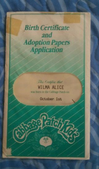 Cabbage Patch Birth Certificate Adoption Papers Wilma Alice