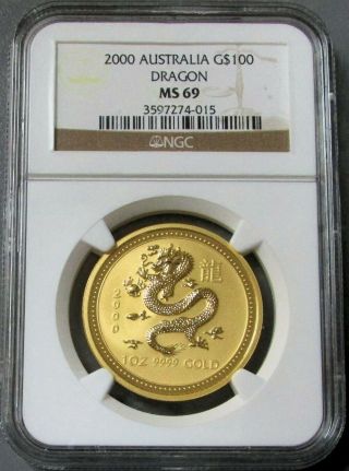 2000 Gold Australia $100 Lunar Year Of The Dragon 1 Oz Coin Ngc State 69