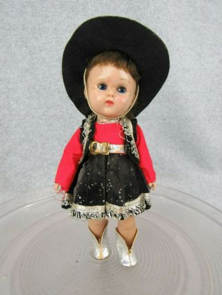 8 " Vintage Vogue Ginny Doll Straight Leg Walker In Tagged Cow Girl Outfit " Tlc "