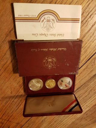 1983 1984 Olympic Three Coin Commemorative Proof Set Usa 10 Dollar Gold