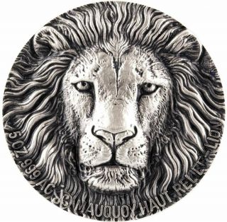 Ivory Coast 2016 5000 Francs Big Five Mauquoy LION 5 OZ Silver Coin High Relief 2
