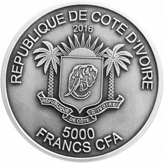 Ivory Coast 2016 5000 Francs Big Five Mauquoy LION 5 OZ Silver Coin High Relief 3
