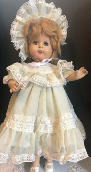 Vintage 18” Jointed Composition Doll Sleepy Eyes 4 Upper Teeth Unmarked