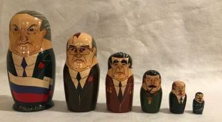 Great Vintage Russian Wooden Nesting Dolls Set Of 5 Soviet Leaders Political