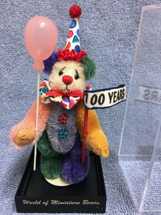 World Of Miniature Bears 3.  5 " Mohair Clown Bear Cent - A - Bear 1070 W Plastic Box