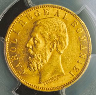 1890,  Kingdom Of Romania,  Carol I.  Scarce Gold 20 Lei Coin.  Pcgs Ms - 63