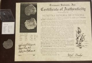 Atocha 8 Reales Shipwreck Coin,  Grade 2 W/ Flip And Stamped Mel Fisher