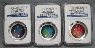 2012 - 14 Australia $5 Silver Southern Sky Set Crux Pavo Orion 1st Releases Pf70