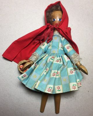 Vintage Peggy Nisbet Doll Made Of Wood " Little Red Riding Hood " No.  R19