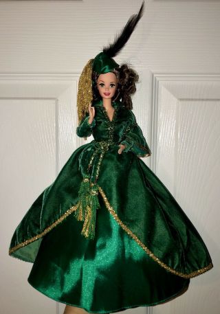 Gone With The Wind Scarlett Ohara 1994 Barbie Doll Green Dress Black Feather