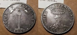 Chile 1817 - F.  D (santiago) Silver - 8 Reales / Peso,  Km 82.  2 Scarce Date