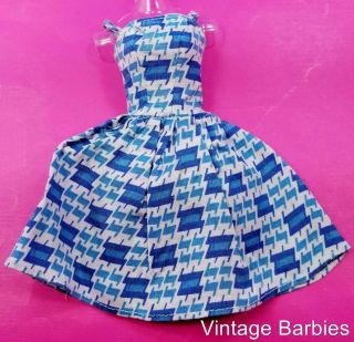 Barbie Doll Sized Blue & White Dress Vintage 1960 