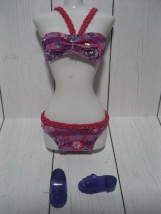 Barbie Doll Clothes Purple/pink Braid Bikini Matching Shoes A Mermaid Tale Tail