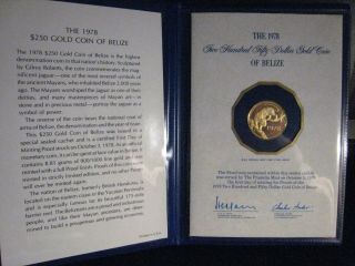 1978FM Belize $250 Dollar Gold Proof Coin w/Case Sleeve U.  S. 3